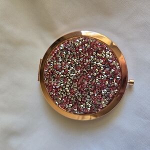 Rose Gold Compact Mirror with Pink and Silver Crystals